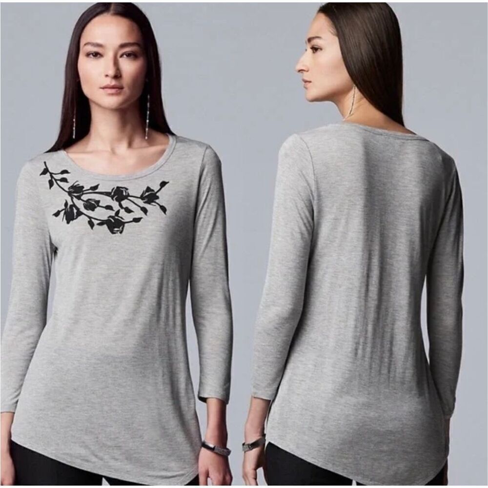 Womens Simply Vera by Vera Wang Stitched Floral Asymmetrical Blouse Top - Sz L